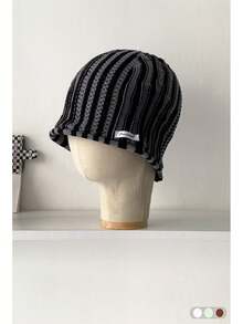 1 件条纹可爱粉色无檐小帽，百搭休闲针织帽，弹力秋冬男女通用无檐小帽 - 彩色 - 查看 13