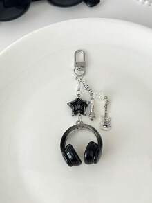 1 szt. Unisex INS Style Brelok do słuchawek muzycznych, kreatywny mini mikrofon z gitarą i nutami, unikatowy łańcuszek do telefonu, brelok do samochodu, festiwal muzyczny, prezent dla miłośnika muzyki, akcesoria do samochodu, brelok do torby, plecak do szkoły, uroczy gotycki Y2k