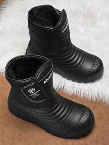 Winter Warm Boots For Men, Outdoor Hiking Boots, Thermal Lined Couple Snow Boots, Men's Shoes, Hook And Loop Convenient Slip-On Comfortable Cold-Proof Boots - Black - View 6