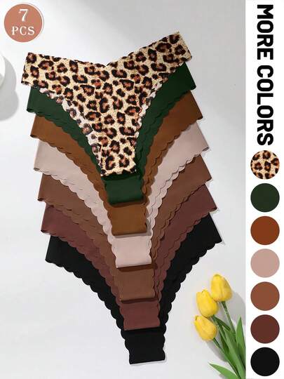 7件/包女士豹纹无缝丁字裤，适合日常穿着、运动、瑜伽