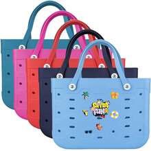 1pc Large Women's Beach Bag, Large Capacity Geometric Pattern Open Design Beach Bag, Waterproof And Sandproof Multifunctional EVA Handbag, EVA Tote Bag, Rubber Vegetable Basket Bag, Suitable For Beach, Swimming Pool, Vacation, Travel, Camping - Fashionable And Casual Shopping Bag - 彩色 - 查看 3
