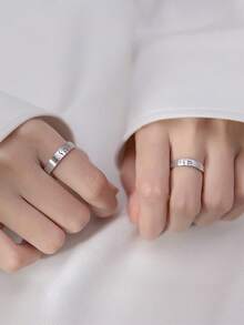 2枚可爱猫咪情侣戒指 - 銀色 - 查看 4