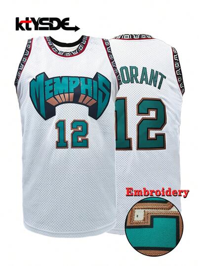 KTYSDE 男士12号白色复古篮球背心，孟菲斯字母刺绣宽松无袖圆领背心，适合篮球、运动、跑步、健身、街头时尚，男女皆宜，春季款