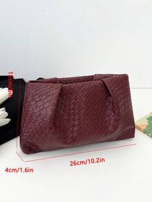 New Fashion Solid Color Clutch, Pleated Cloud Bag, Solid Color Casual Envelope Bag, Cosmetic Bag, Travel Accessory Bag, Inner Liner Bag, Toiletry Bag, Storage Pouch - Red - View 10