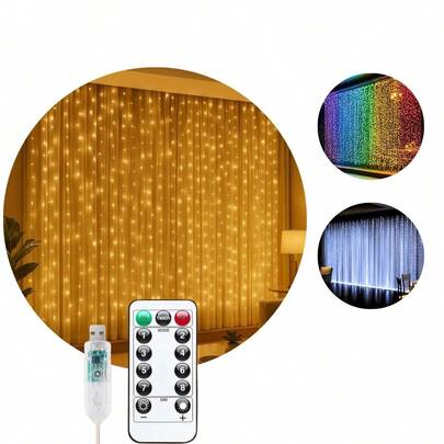 Cortina 3x3m Pisca Pisca 300 Leds USB IP44 Decoração De Natal