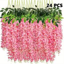 12/24 件人造粉色紫藤花环、婚礼装饰花串、家居装饰花瓣 - 粉色 - 查看 8