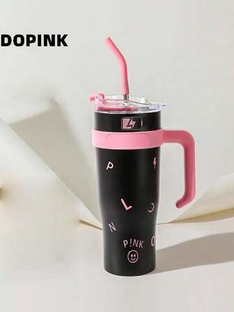 1个40盎司不锈钢真空保温杯，带吸管手柄，大容量旅行杯，适合居家、办公、圣诞节、生日、情人节等场合。