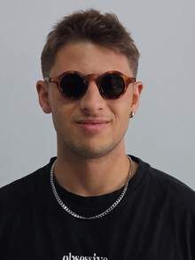 1pc Retro Small Frame Animal Plaid Fashion Glasses, Bohemian Style High-End Minimalist Versatile Street Snap Glasses, Suitable For Daily Wear - Multicolor - View 4