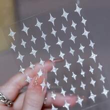 Glitter Star Heart Butterfly Design Nail Art Stickers, Self Adhesive Nail Art Decals For Nail Art Decoration, Nail Art Supplies For Women And Girls - 銀色 - 查看 9
