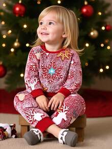 2 sztuki świątecznych płatków śniegu i jeleni polarowych swobodnych wygodnych strojów dla dziewczynek, jesień/zima