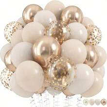 46 peças/Conjunto Kit de Balões Creme e Dourado Champanhe, Balões de Látex Vintage Branco Creme de 10 Polegadas com Glitter Dourado Champanhe Metálico, Adequado para Decoração de Aniversário, Casamento, Chá de Panela, Balões Temáticos, Guirlanda de Balões Reutilizável, Balões de Feriado, Decorações de Aniversário, Montagem de Festa Elegante, Combo de Balões de Alta Qualidade, Essencial para Organizadores de Eventos e Festas - Multicolorido - Visão 1