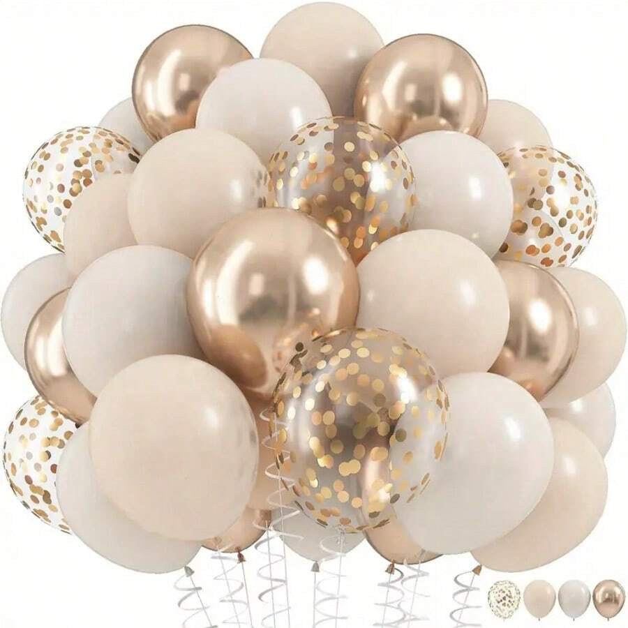 46 peças/Conjunto Kit de Balões Creme e Dourado Champanhe, Balões de Látex Vintage Branco Creme de 10 Polegadas com Glitter Dourado Champanhe Metálico, Adequado para Decoração de Aniversário, Casamento, Chá de Panela, Balões Temáticos, Guirlanda de Balões Reutilizável, Balões de Feriado, Decorações de Aniversário, Montagem de Festa Elegante, Combo de Balões de Alta Qualidade, Essencial para Organizadores de Eventos e Festas - Multicolorido - Visão 1
