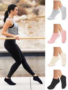 3 双女士黑色透气网眼、提耳、吸湿排汗速干针织面料袜子，鞋底防滑，Ins 风格，适合瑜伽、舞蹈、普拉提、室内健身、节日礼物。