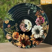 2D Flat Charming Record Metal Sign With Floral Design Round Aluminum 2D Printed Retro Decoration Home, Kitchen, Garden And Office -, Funny Retro Metal Poster Room Decoration - 彩色 - 查看 1