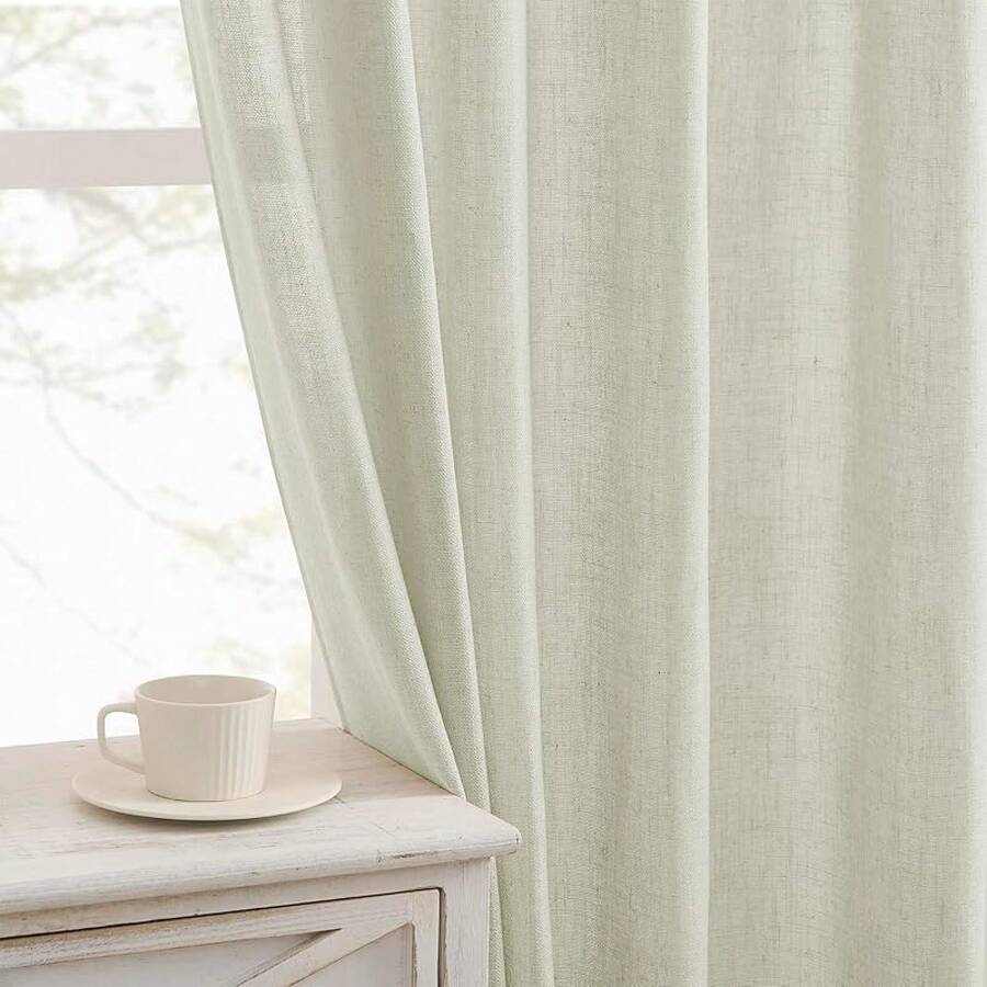 Sheer Curtains 84 Inches Long, White Curtains Living Room 2 Panels Set, Linen Curtains Window Privacy With Filtering (W52 X L84 Inch, Linen), Home Decor - 麥片 - 查看 1