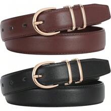 2-Pack Women's Leather Belts For Jeans And Dresses Plus Size - B-đen+cà phê - Xem 1