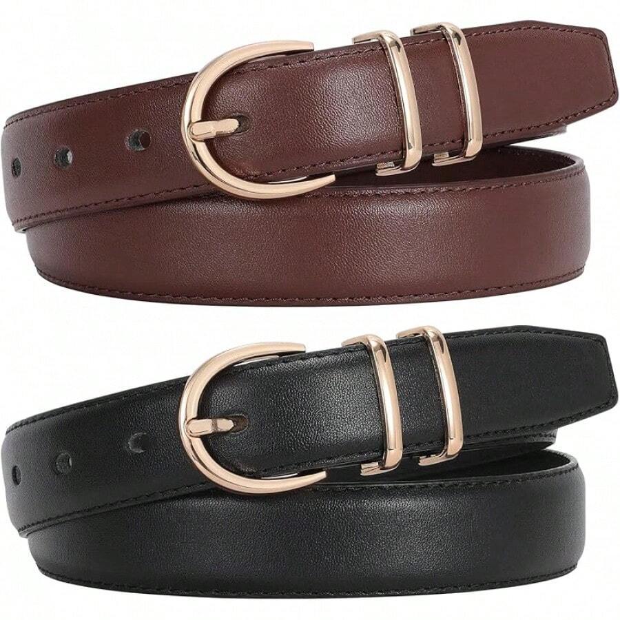 2-Pack Women's Leather Belts For Jeans And Dresses Plus Size - B-đen+cà phê - Xem 1