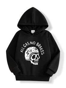 男童骷髅头和标语印花连帽衫