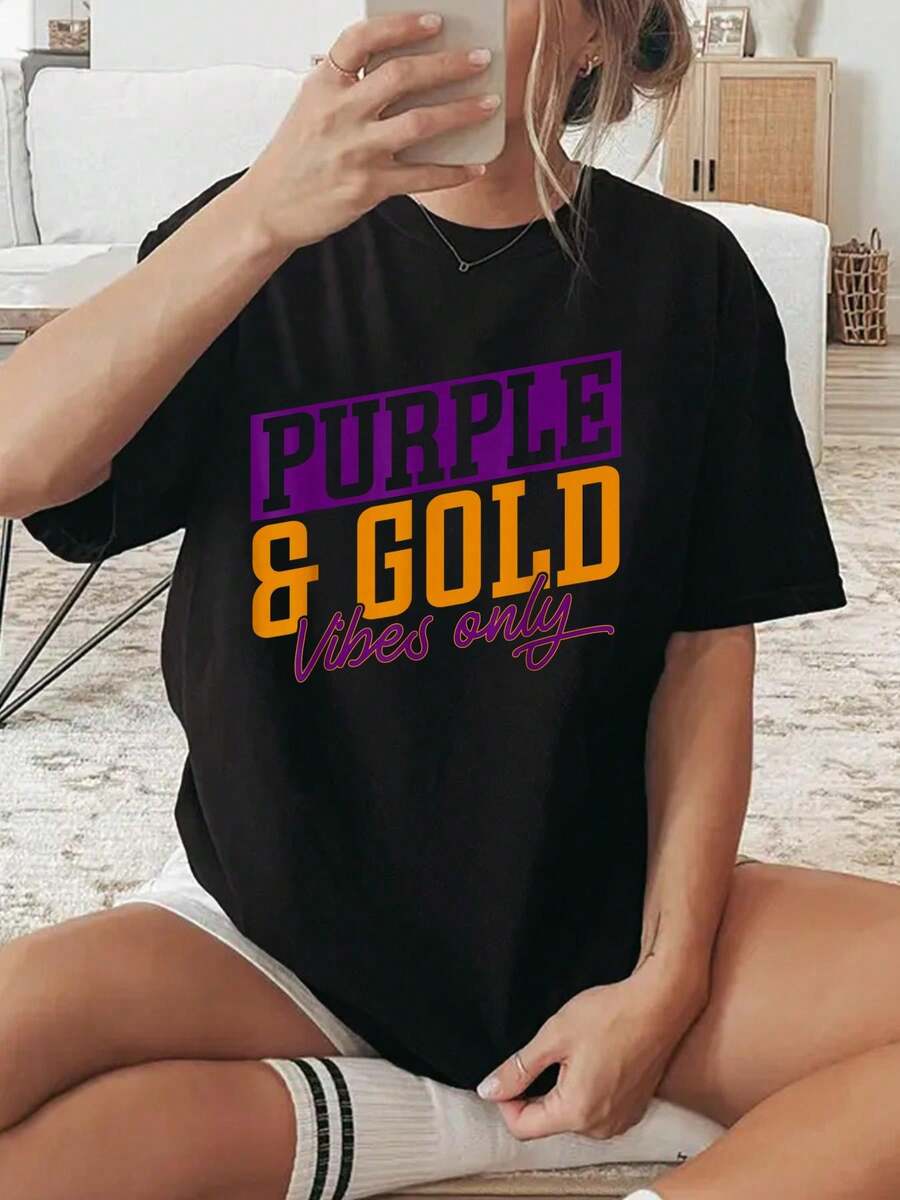 Purple And Gold Vibes T-Shirt, Graphic Tees Women - màu đen - Xem 1
