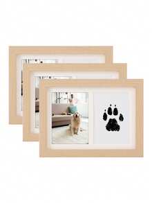 2pcs A Specially Designed Photo Frame For Pet Cat And Dog Paw Prints, Suitable For DIY Hand And Foot Print Hangers For One-Year-Old Babies. This Exquisite Frame Is Made Of High-Quality Wooden Material With A Smooth And Delicate Surface, Providing A Comfortable Feel. The Inner Side Of The Frame Is Lined With Soft Velvet Padding To Protect The Prints From Scratches.