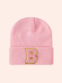 1 Stück Kinder Rosa 26 Buchstaben gestrickte Mütze, Kleinkind Jungen Mädchen warme Beanie Kappe, geeignet für Outdoor, Alltag, windundurchlässig & warm