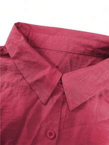 Áo khoác cardigan cổ polo nhẹ, kiểu dáng thanh lịch, màu trơn, phù hợp cho đi biển, mặc hàng ngày, đi làm, đi mua sắm, chất liệu mềm mại, quần ống rộng cạp chun, bộ 2 món, thích hợp cho mùa xuân/hè/thu. - Đỏ - Xem 5