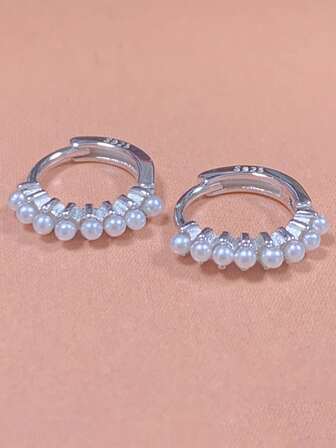 高級感のある925スターリングシルバー パール ピアス、イヤークリップ、イヤースタッズのセット、女性の日常着用に適しています