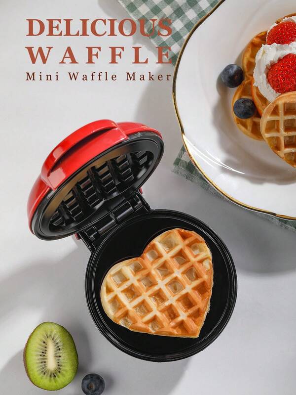 SCISHARE 1pc Mini Waffle Maker, 10cm Waffle Mold, Water-Based Non-Stick Coating, Easy To Clean, 350W Fast Heating, Compact Design For Drawer Storage, EU Plug, 70cm Power Cord - Ideal For Children And Families To Make Breakfast On Trips And In Small Kitchens, Just Add Batter (Heart Shape)