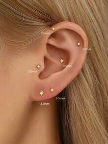 1piece Elegant Tiny Gold Star Threaded Labret, Hypoallergenic 925 Sterling Silver Star Stud Earring, Flat Back Earring, Tragus Earring, Flat Back Earring, Spiral Earring, Cartilage Earring, Suitable For Women's Daily Wear (Sold As 1 Piece) - Multicolor - View 7