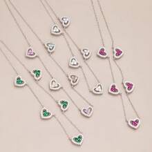 1 Pieza Collar de Plata de Ley Diseño Original Collar de Amor Arcoíris para Mujeres Color Circonita Sintética Colgante de Corazón Hueco Cadena de Clavícula Adecuado para Toda la Ropa Normal de Mujer