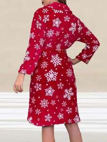 2025年冬季必备单品：法兰绒长袍，女士保暖羊毛和服，雪花印花圣诞派对家居服，女士柔软浴袍，长款家居服，晨礼服，柔软舒适吸汗，温暖冬日装饰 - 彩色 - 查看 4