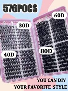 576 Pieces Individual Eye Lash Clusters Large Capacity 30D+40D+60D+80D D Curl 9-16mm Fox Line Thick DIY Eye Lash Clusters Dramatic Volume And Natural Look And Super Thick, Thin, Super Soft And Ultra Light Reusable Individual Segmented False Eyelashes Eyelash Extension Kit Suitable For Self-Use At Home For Halloween, Cosplay And Daily Life Lash Clusters,Eye Lash Clusters,Individual Eyelashes,Lashes,Fake Lashes
