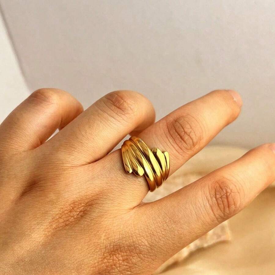 New 18K Stainless Steel Fashion Ring, The Opening Design Can Be Adjusted In Size - 4-dourado - View 1