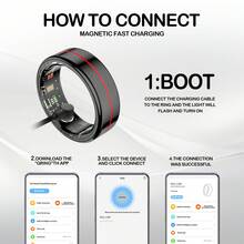 Intelligenter Ring - Fitness- & Schlaftracker, Schritt-, Distanz- & Kalorienüberwachung, magnetisches Laden - modisches Edelstahldesign, perfektes Geschenk zum Geburtstag, Neujahr, Weihnachten für Freunde, ideal für Partys, Feiertage & besondere Anlässe, IP68 wasserdicht, kompatibel mit iOS & Android, keine Abonnementgebühr, Roségold/Weiß/Schwarz, Größe 7/8/9/10/11/12 (15mAh wiederaufladbarer Akku) - YJH-R04 - Übersicht 10