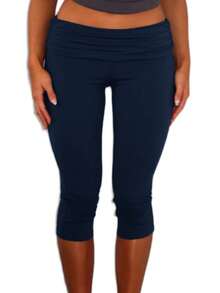 Fold Over Capri Yoga Pants For Women Low Rise Knee Length Stretch Leggings Summer Cute Going Out Crop Pants Streetwear - 藍色 - 查看 2