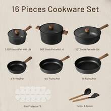 Non Stick Pan And Flat Bottomed Pan, Induction Cookware Set 16 Piece Kitchen Cooking Set, Non Stick Pan And Flat Bottomed Pan, With Frying Pan (Excluding Perfluorooctanoic Acid, Perfluorooctanoic Acid) - Black - View 2