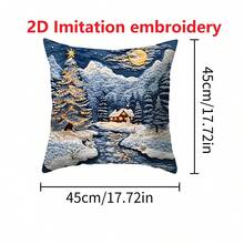 1 pieza Funda de almohada con impresión plana 2D de escena navideña con nieve, serie de paisajes nocturnos y nevados con bordado no real, casa cálida con montaña nevada, renos, muñeco de nieve y escenario de pueblo impreso, funda de almohada decorativa navideña de invierno cálido para sofá, decoraciones navideñas, artículos de funda de almohada navideña, decoraciones de ambiente navideño, funda de almohada navideña 2026