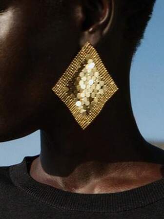 ZAA Mesh Metal Earrings, Fashionable Metal Diamond Sequin Tassel Earrings, European And American Exaggerated Metal Sheet Earrings, Cross-Border Earrings, Earrings For Women,Gold Earrings