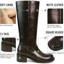 Women's Knee High Chunky Block Heel Square Toe Low Heel Boots, Style - Dark Brown - View 4