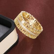 1pc Hollow Floral Design Cubic Zirconia Inlaid Fashion Ring For Women - Multicolor - View 10