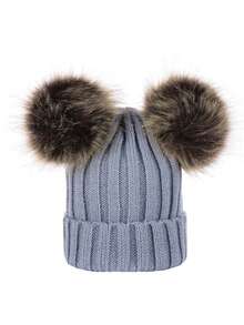 1pc Women's Fashion Double Pom Pom Ear Warmer Knit Beanie Hat, Warm For Outdoor, Students, Suitable For Daily Wear, Autumn/Winter - Multicolor - View 7