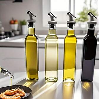8pcs 500ml/17oz Glass Olive Oil Bottles, Vinegar Bottles - With Funnel And Labels, Essential Kitchen Seasoning Bottles
