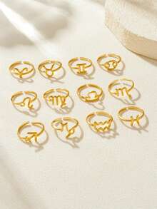 18K Gold Plated Stainless Steel Zodiac Ring, Luxury Jewelry Set With Gift Box, Suitable For Men And Women, Ideal For Daily Wear Or As A Gift For Girlfriend, Mother, Holiday