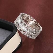 1pc Hollow Floral Design Cubic Zirconia Inlaid Fashion Ring For Women - Multicolor - View 9