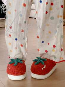 XIXITIAO 1 para uroczych płaskich kapci w kształcie papryczki chili dla kobiet, miękkie podeszwy, przytulne, pluszowe kapcie domowe, ciepłe, grube podeszwy, codzienne kapcie, odpowiednie na zimę, do domu, na imprezę - Czerwony - Zobacz 7