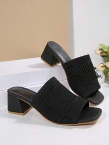 Summer Fashion Commuter Solid Color Chunky High Heel Slides