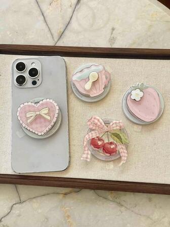 Soporte para teléfono móvil con forma de corazón de fresa rosa, soporte magnético multifuncional para escritorio, compatible con iPhone y teléfonos Android, regalo para cumpleaños, familia y amigos, accesorio de agarre para teléfono