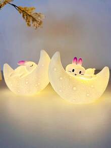 1 件月亮睡觉兔子夜灯，现代创意兔子灯，卧室床头灯，装饰照明，送给朋友的完美圣诞新年礼物 - 白色 - 查看 5