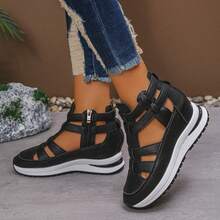 Women's Platform Wedge Sneakers, Summer New Casual Flat Breathable Ladies Shoes - màu đen - Xem 4