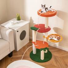 Multi-Level Cat Tree Cute Fruit World Cat Tower W/ Fruit-Shaped Platforms - 橙色,紅色,綠色和黃色 - 查看 4